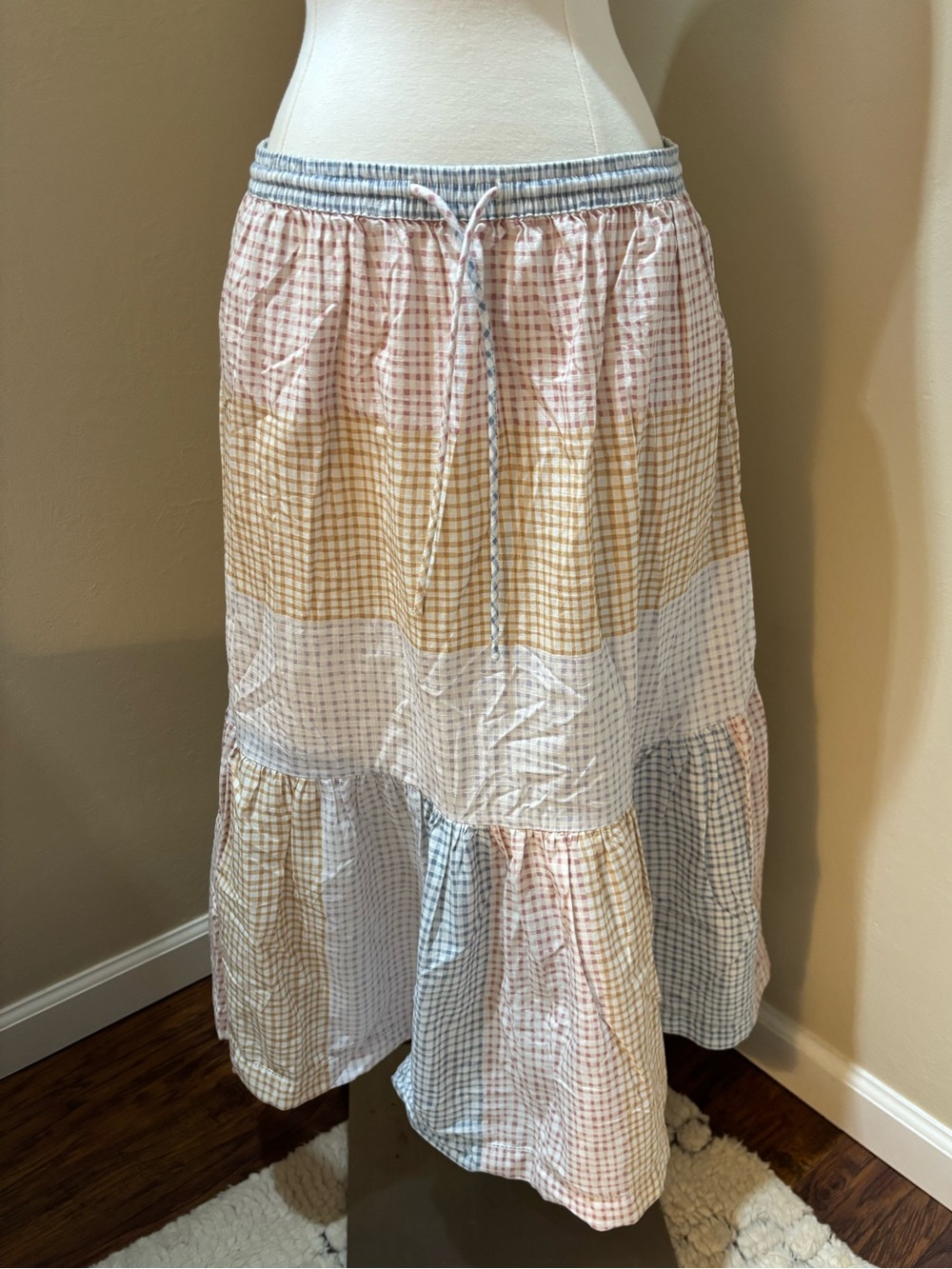 Lilla P Pastel Plaid Tiered Maxi Skirt